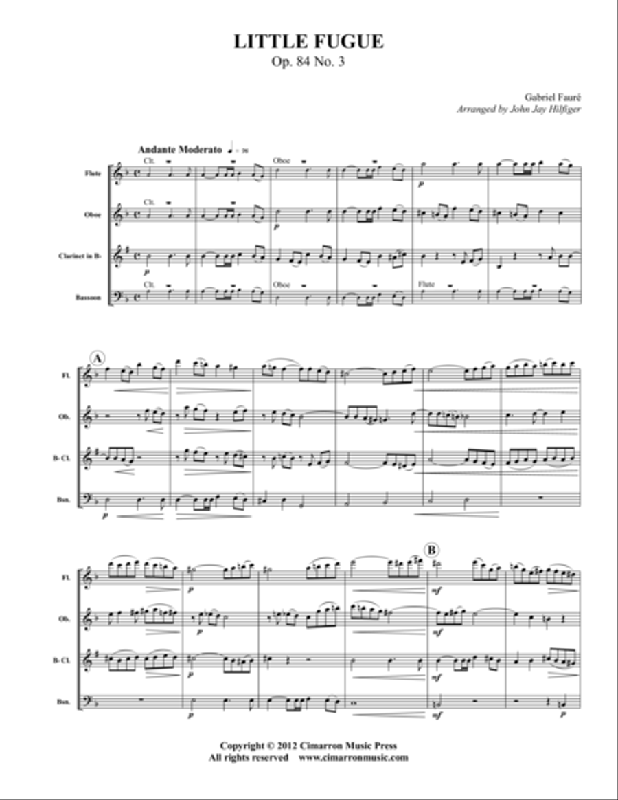 Little Fugue Op. 84 No. 3 Woodwind Quartet scores gallery preview page 1