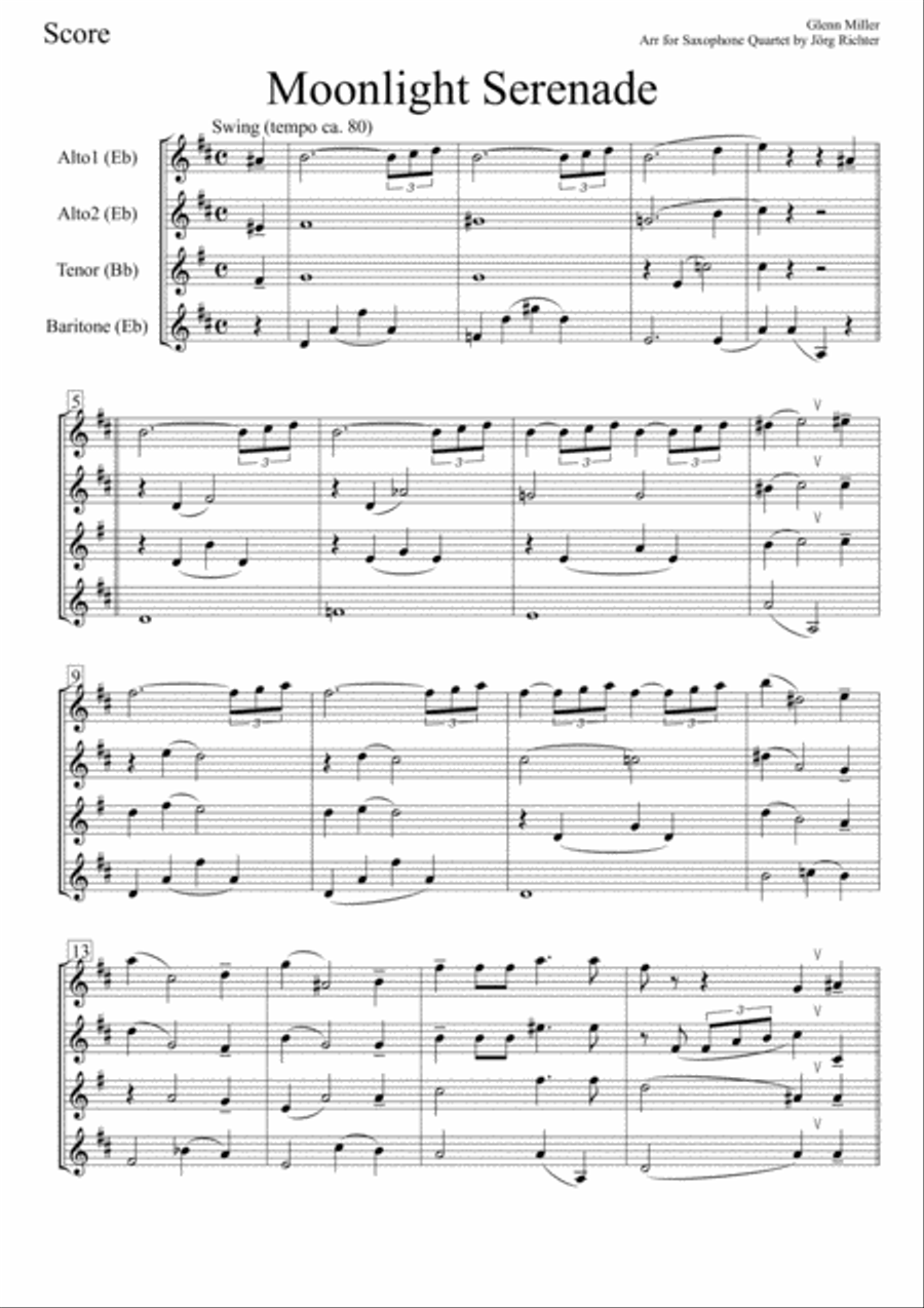 Moonlight Serenade Moonlight Serenade Saxophone Quartet scores gallery preview page 2