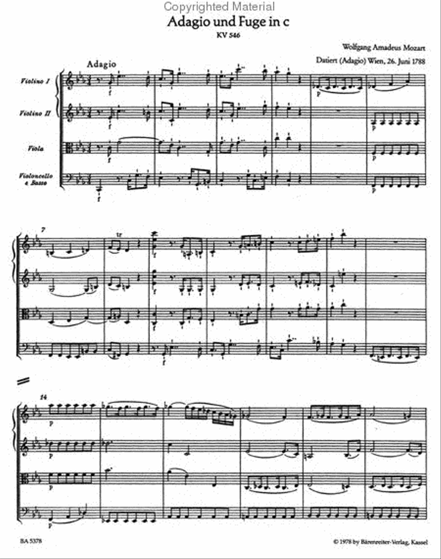 Adagio and Fugue for Strings and Winds c minor KV 546 Double Bass scores gallery preview page 2