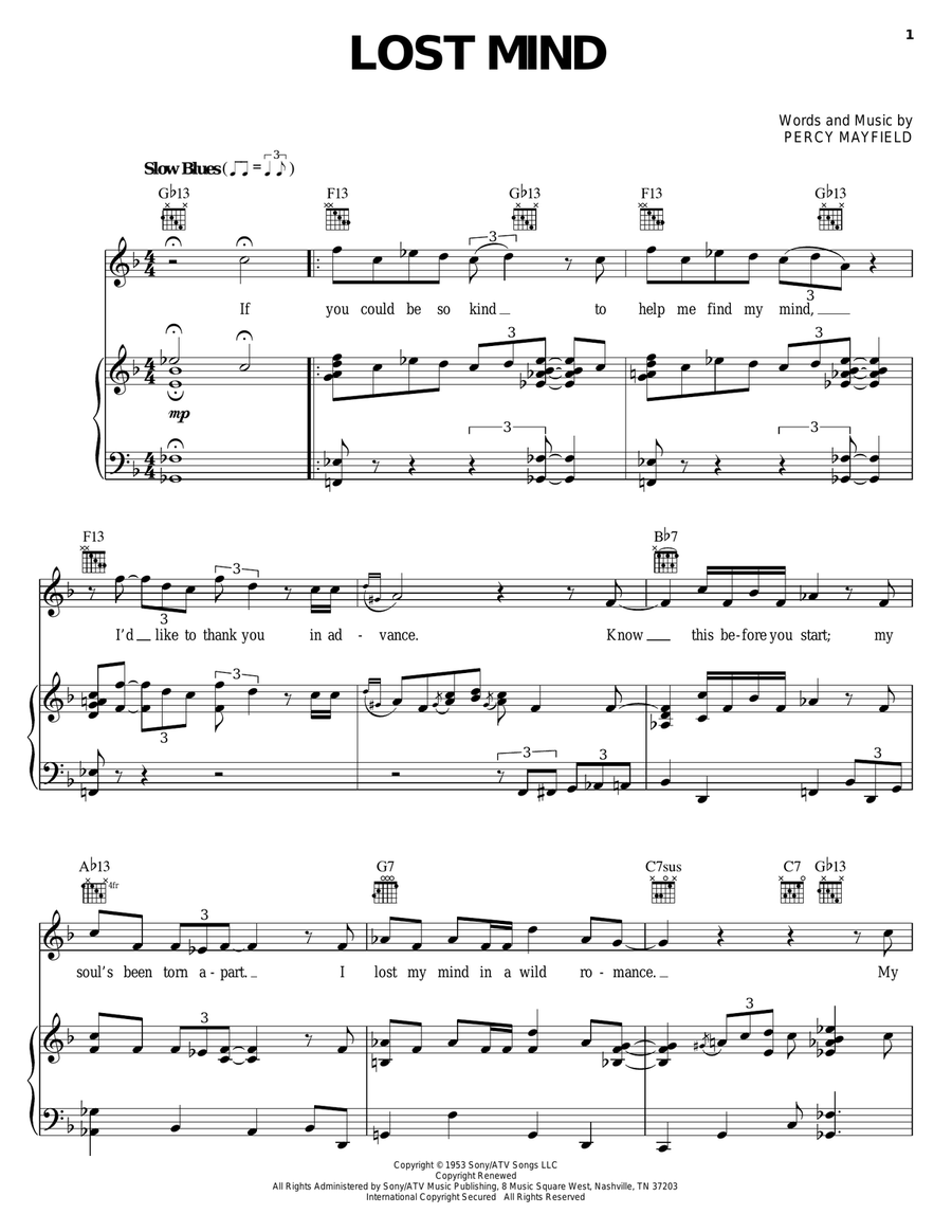 Lost Mind Piano, Vocal, Guitar scores gallery preview page 1