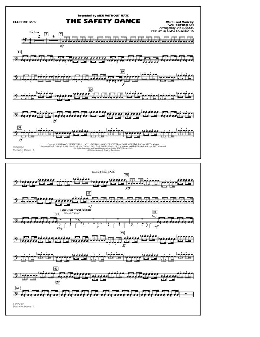 The Safety Dance - Electric Bass Marching Band scores gallery preview page 1