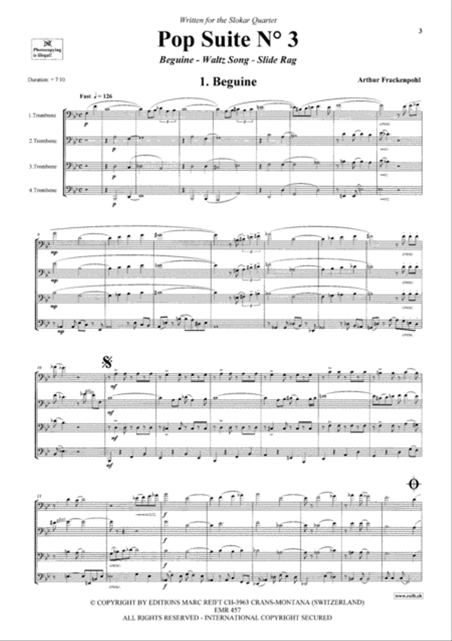 Pop Suite No. 3 Trombone Quartet scores gallery preview page 3