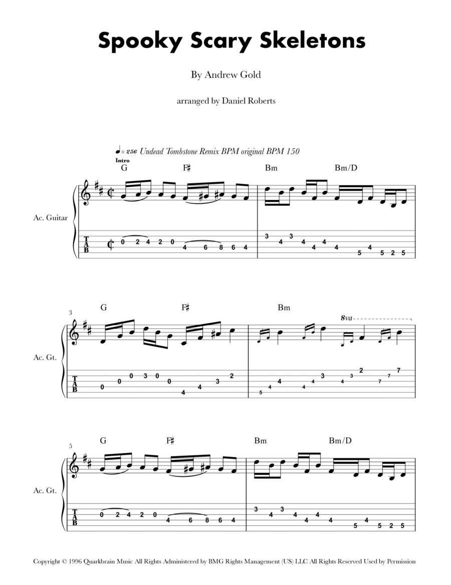 Spooky Scary Skeletons Classical Guitar scores gallery preview page 1