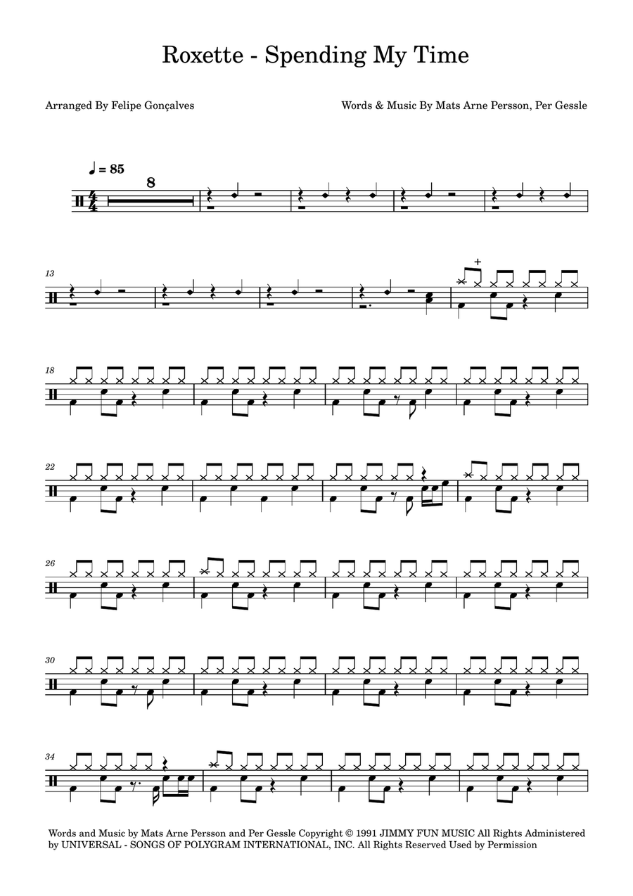 Spending My Time Drum Set scores gallery preview page 1