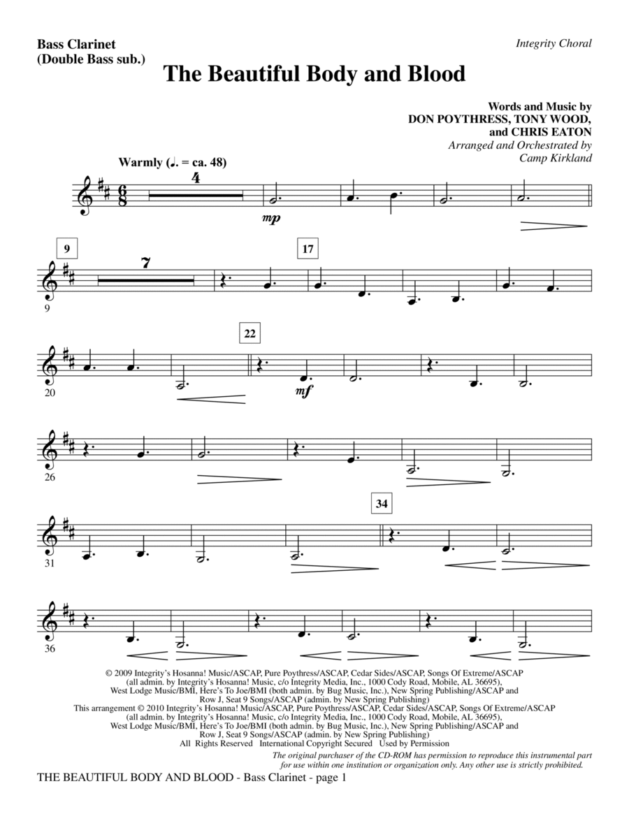 The Beautiful Body And Blood - Bass Clarinet (sub. dbl bass) Choir scores gallery preview page 1