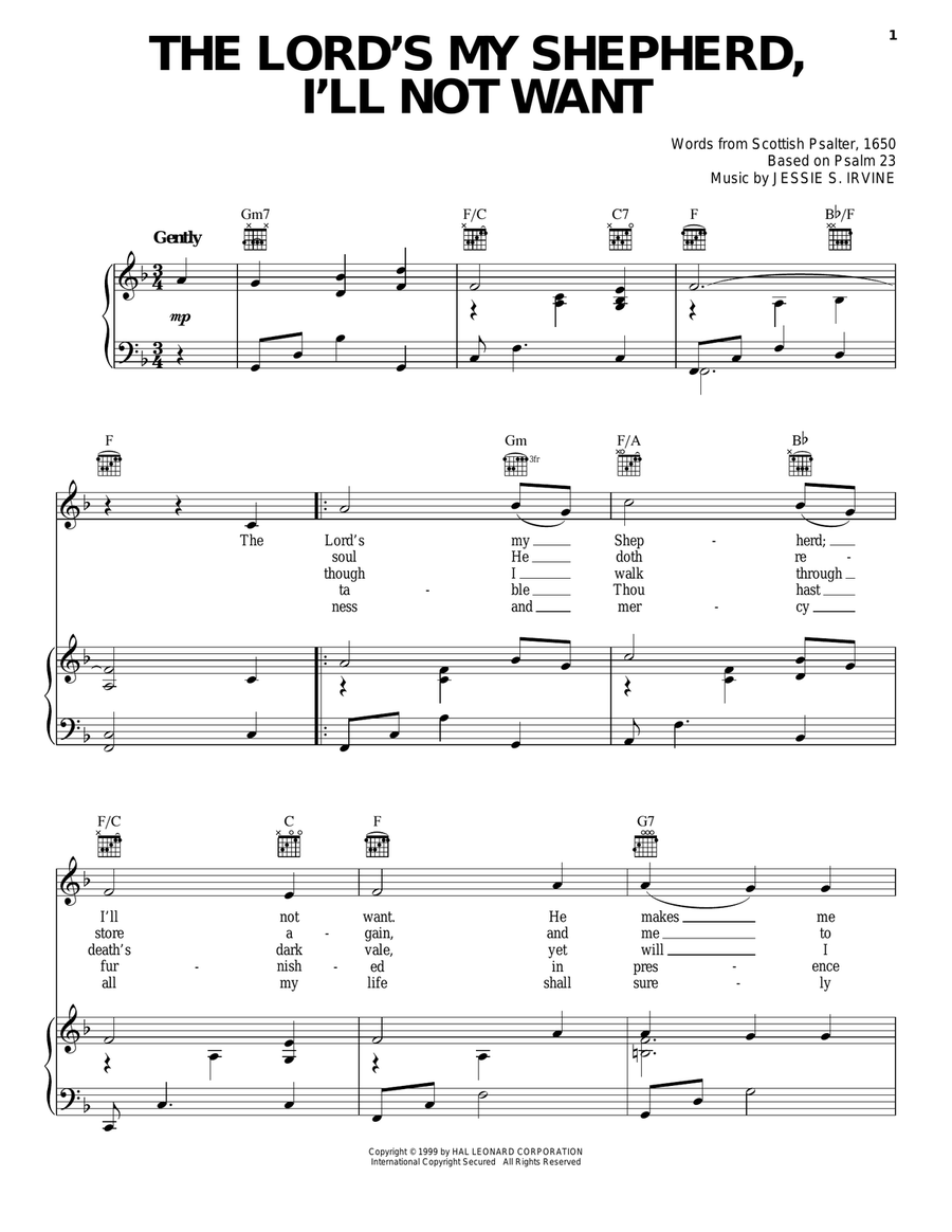 The Lord's My Shepherd, I'll Not Want Piano, Vocal, Guitar scores gallery preview page 1