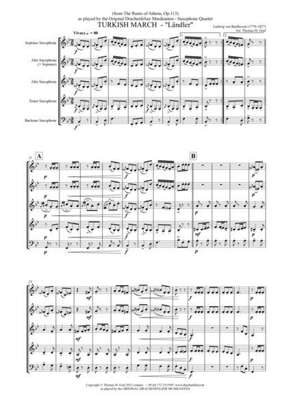 Turkish March Ländler - Beethoven - Saxophone Quartet image number null