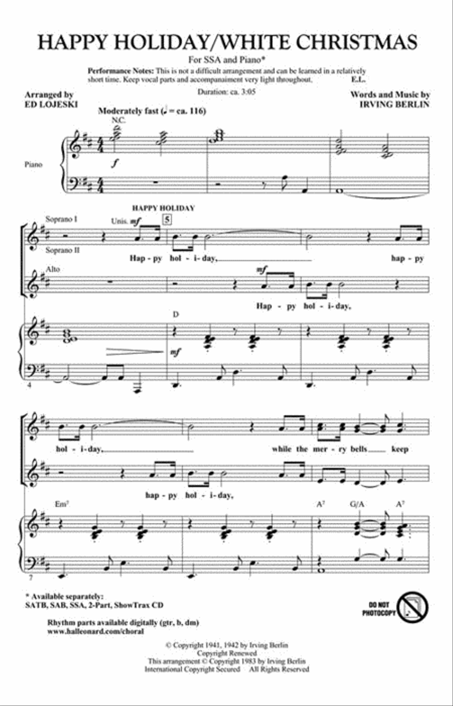 Happy Holiday/White Christmas SSA scores gallery preview page 2