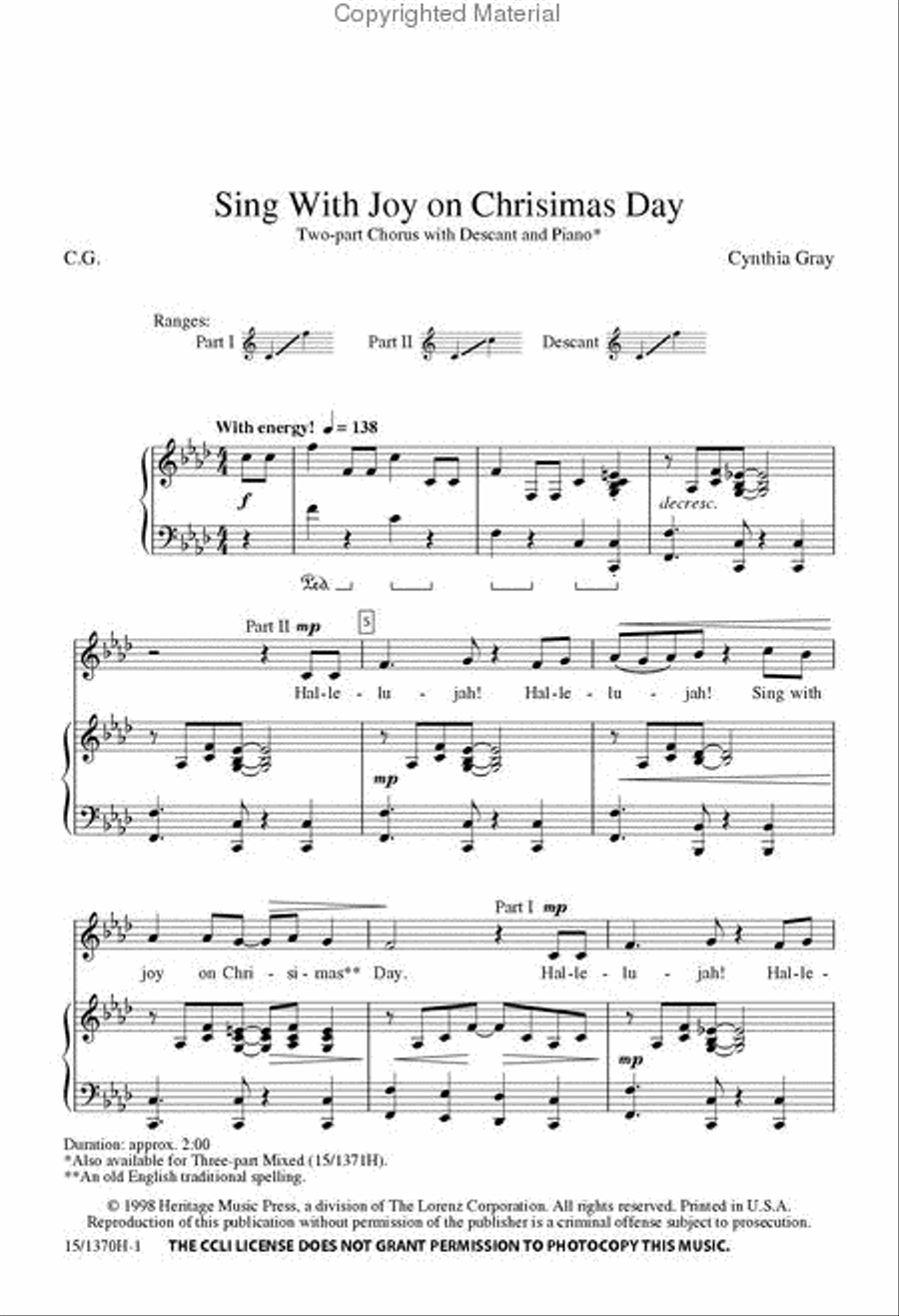 Sing With Joy on Chrisimas Day 2-Part scores gallery preview page 2