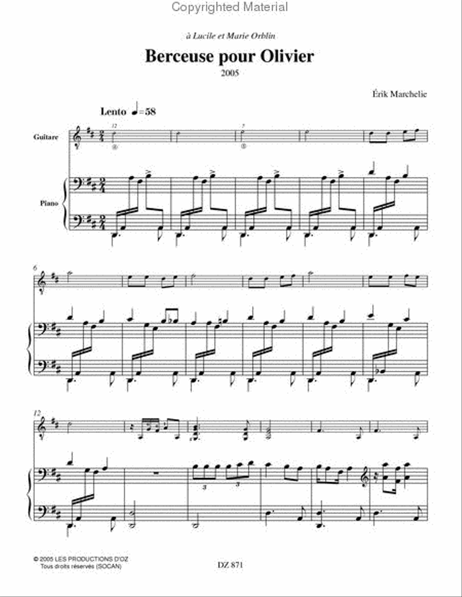 Berceuse pour Olivier Classical Guitar scores gallery preview page 2