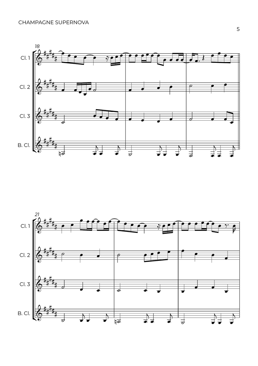 Champagne Supernova Clarinet Quartet scores gallery preview page 5