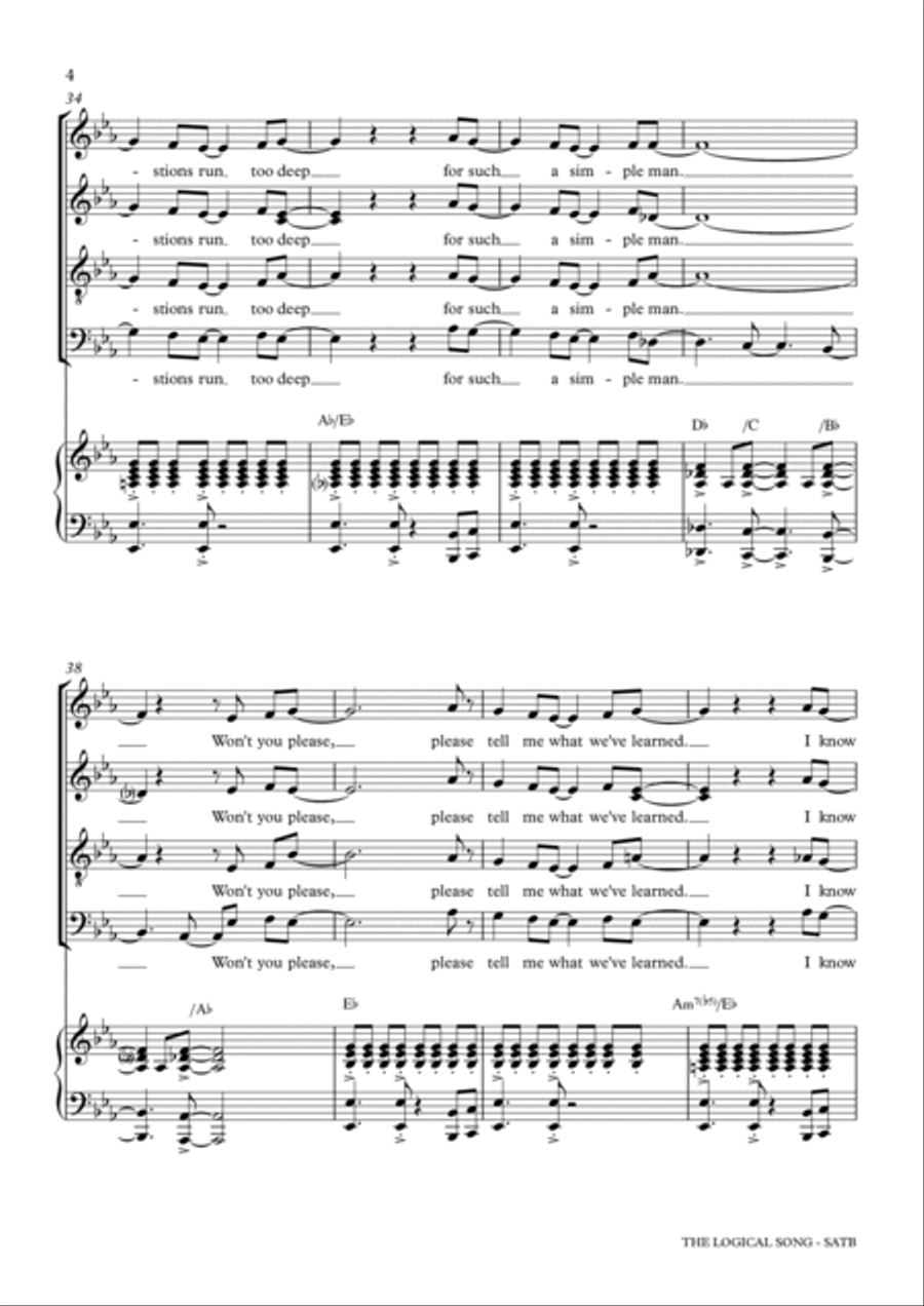 The Logical Song 4-Part scores gallery preview page 4