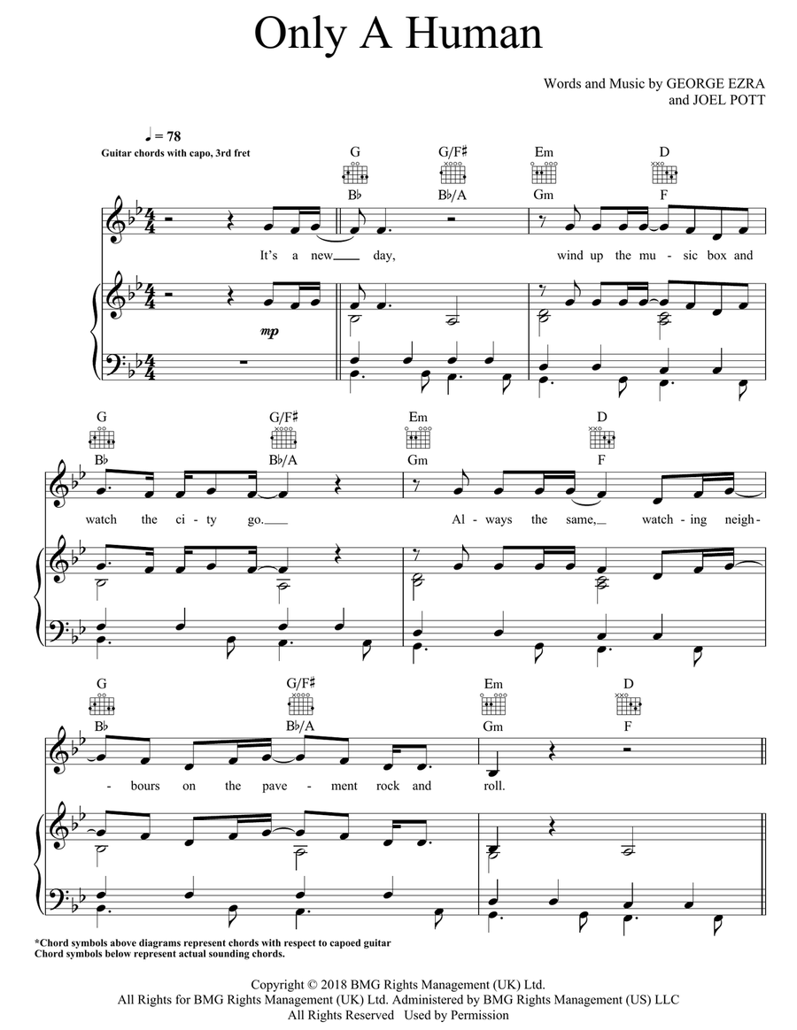 Only A Human Only A Human Piano, Vocal, Guitar scores gallery preview page 1