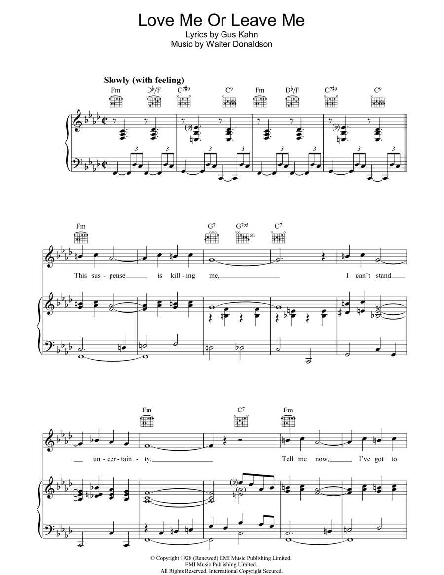 Love Me Or Leave Me Love Me Or Leave Me Piano, Vocal, Guitar scores gallery preview page 1