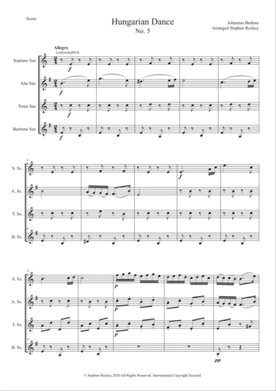 Hungarian Dance No.5 for Saxophone Quartet Saxophone Quartet scores gallery preview page 3