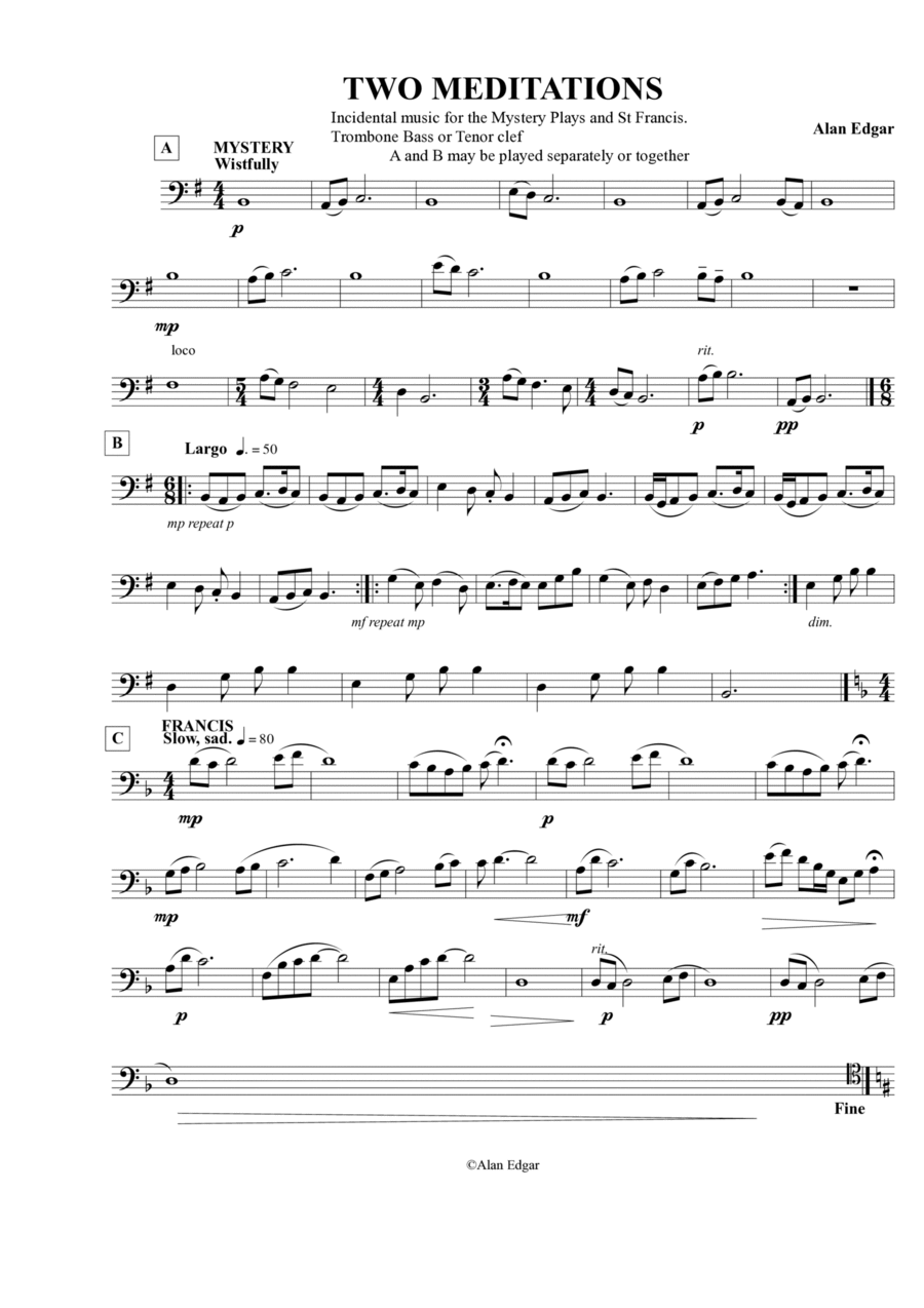 TWO MEDITATIONS for TROMBONE Trombone Solo scores gallery preview page 1