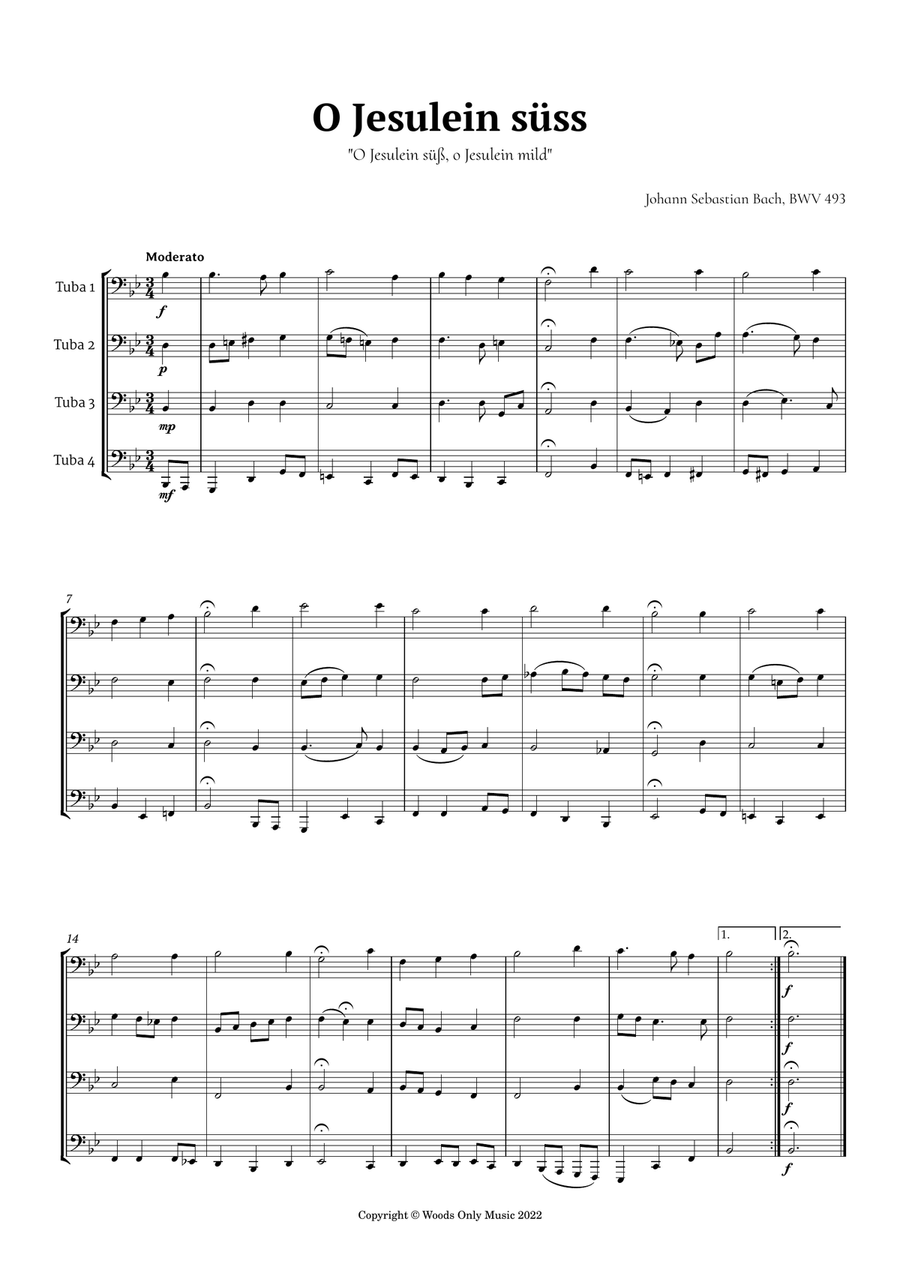 O Jesulein süss by Bach for Tuba Quartet Tuba Quartet scores gallery preview page 2
