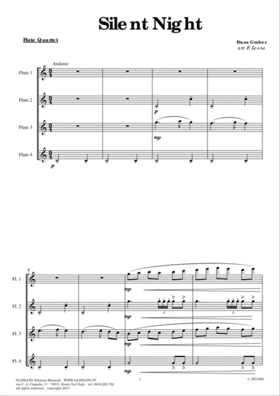 Silent Night - Flute Quartet (score & parts) image number null