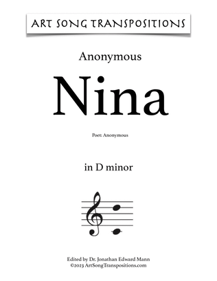 Book cover for ANONYMOUS: Nina (transposed to D minor, C-sharp minor, and C minor)