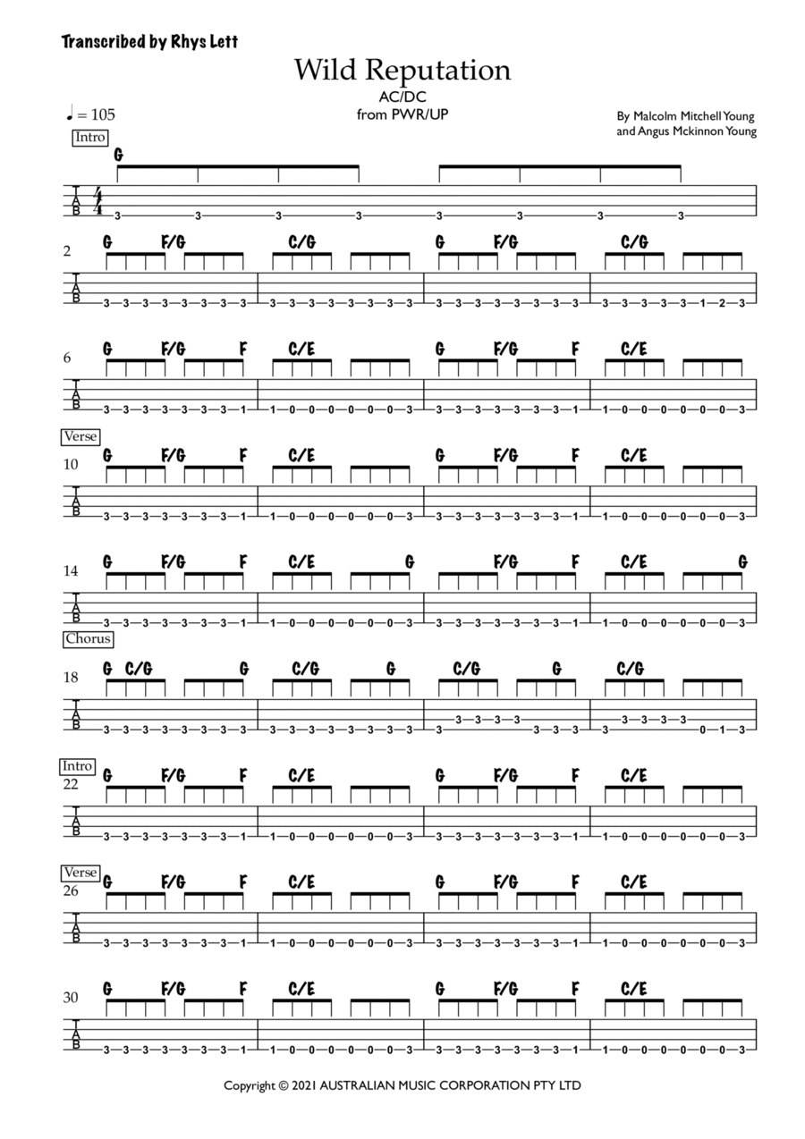 Wild Reputation Guitar Tablature scores gallery preview page 1