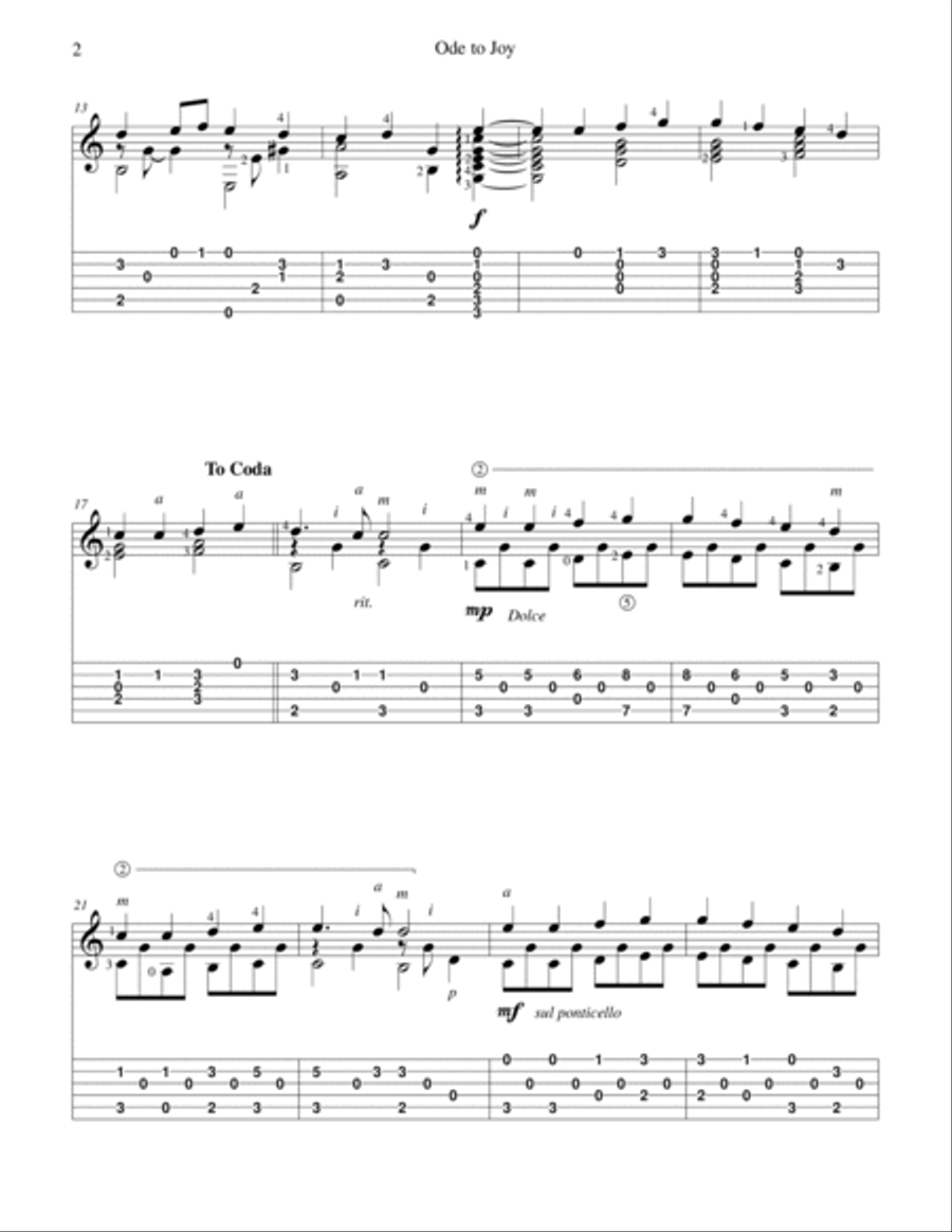 "Ode to Joy" by Beethoven for solo classical fingerstyle guitar (+ TAB) image number null