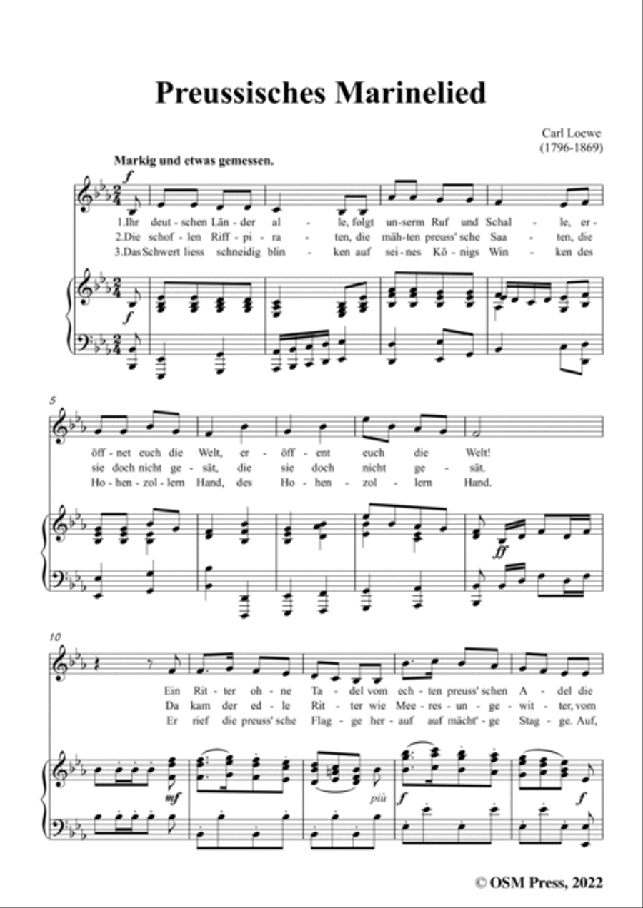 Loewe-Preussisches Marinelied,in E flat Major,for Voice and Piano Voice Solo scores gallery preview page 3