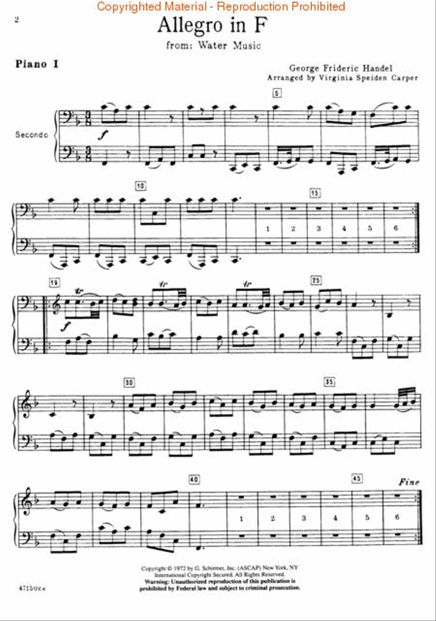 3 Pieces from Water Music (2 Pianos, 8 Hands) Piano Solo scores gallery preview page 2
