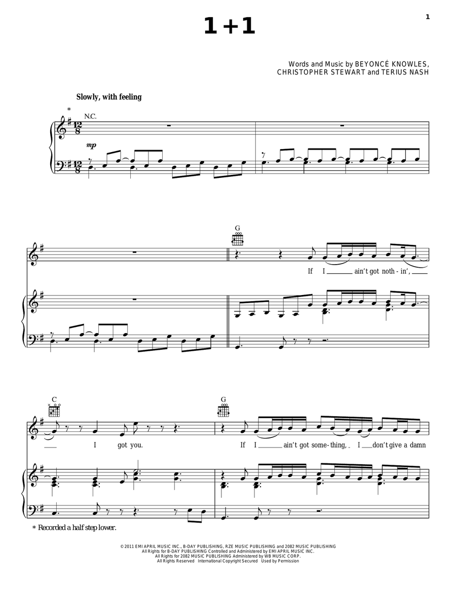 1+1 Piano, Vocal, Guitar scores gallery preview page 1