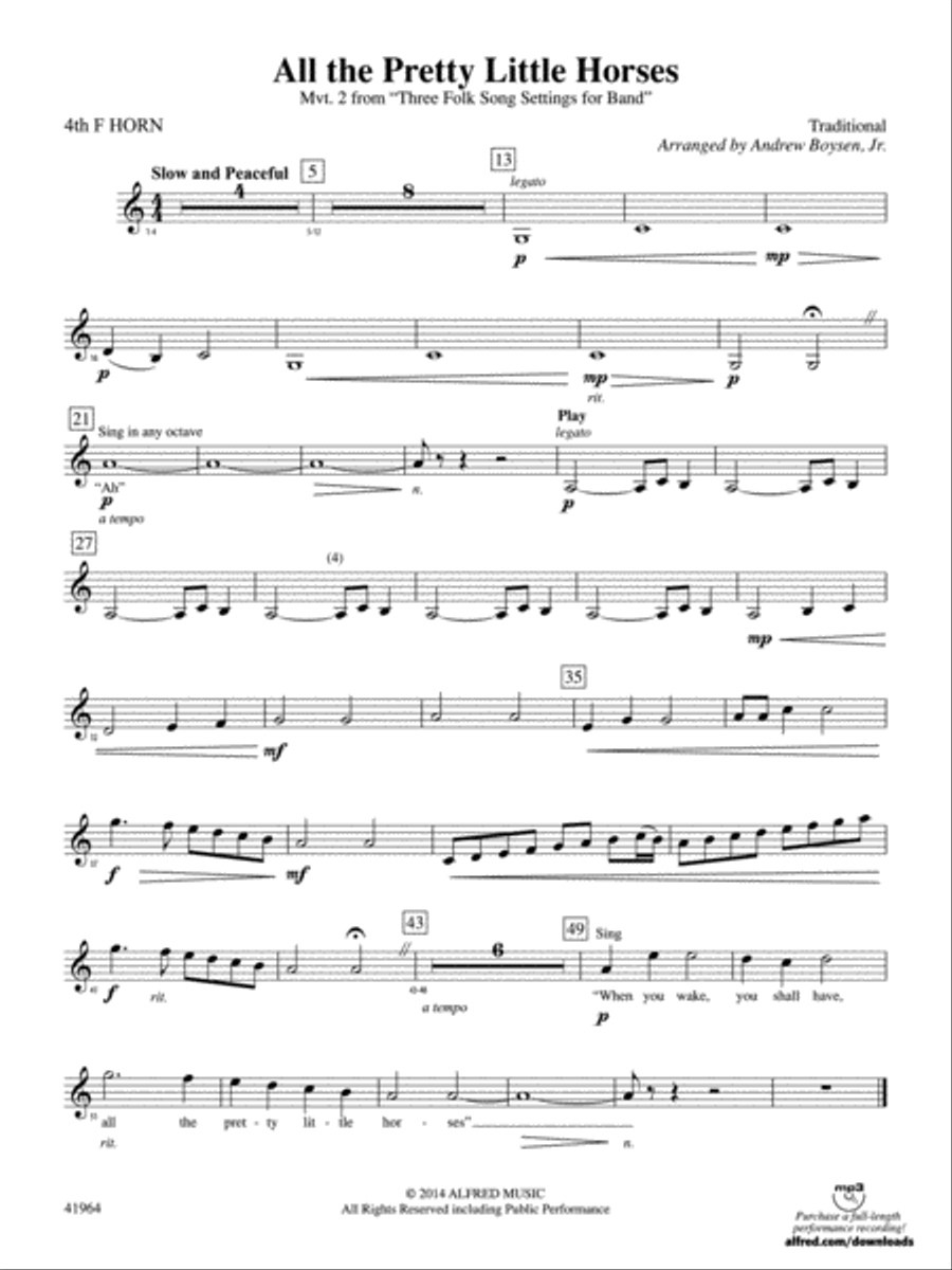 All the Pretty Little Horses: 4th F Horn Concert Band scores gallery preview page 1