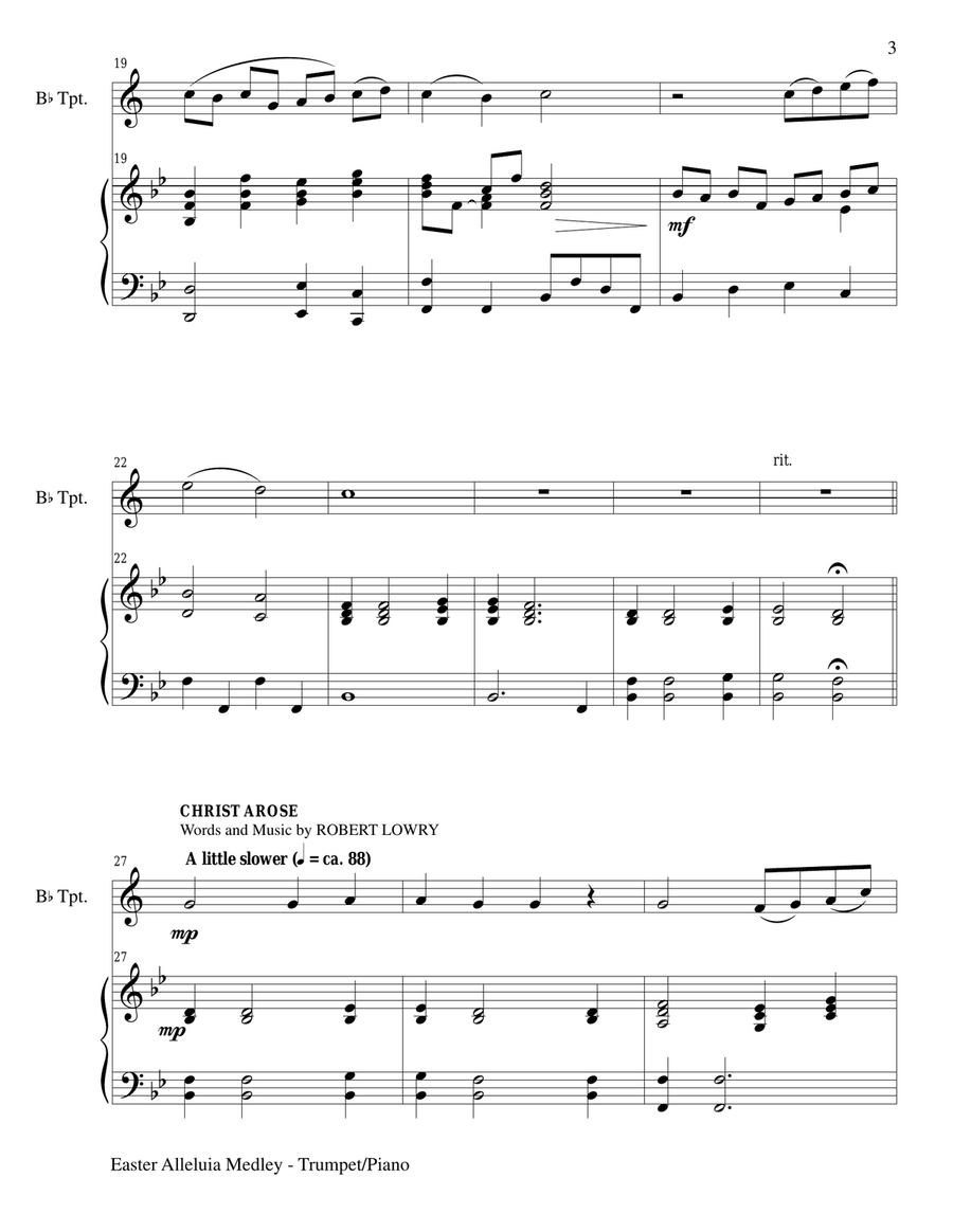 EASTER ALLELUIA MEDLEY (Duet - Bb Trumpet/Piano) Score and Trumpet Part image number null