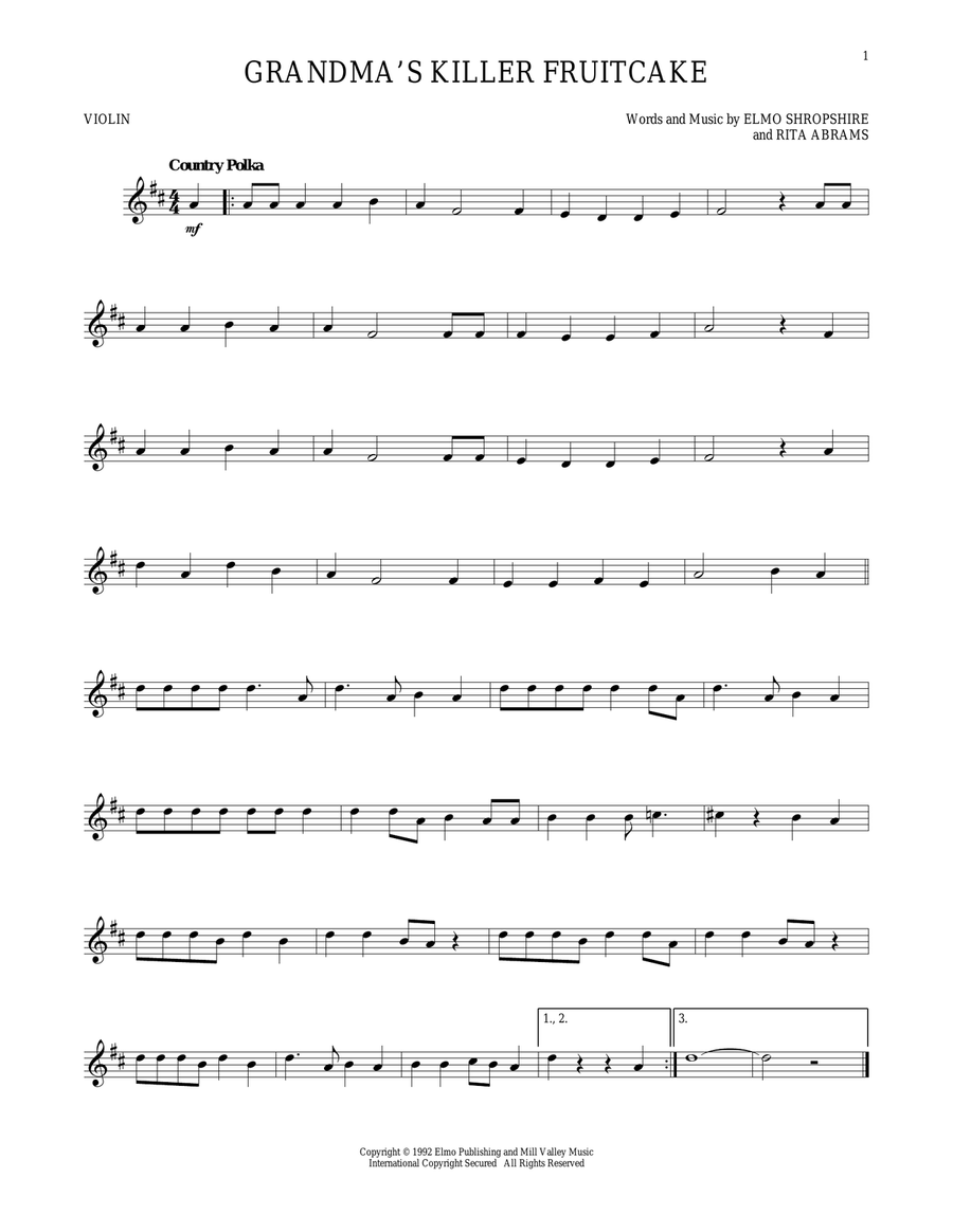 Grandma's Killer Fruitcake Violin Solo scores gallery preview page 1