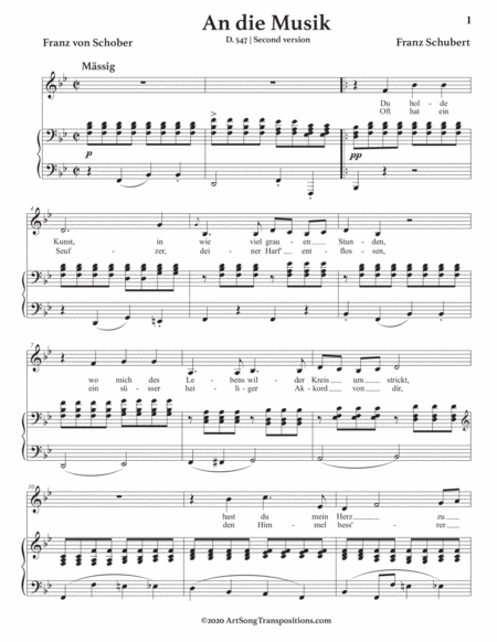 SCHUBERT: An die Musik, D. 547 (transposed to B-flat major)