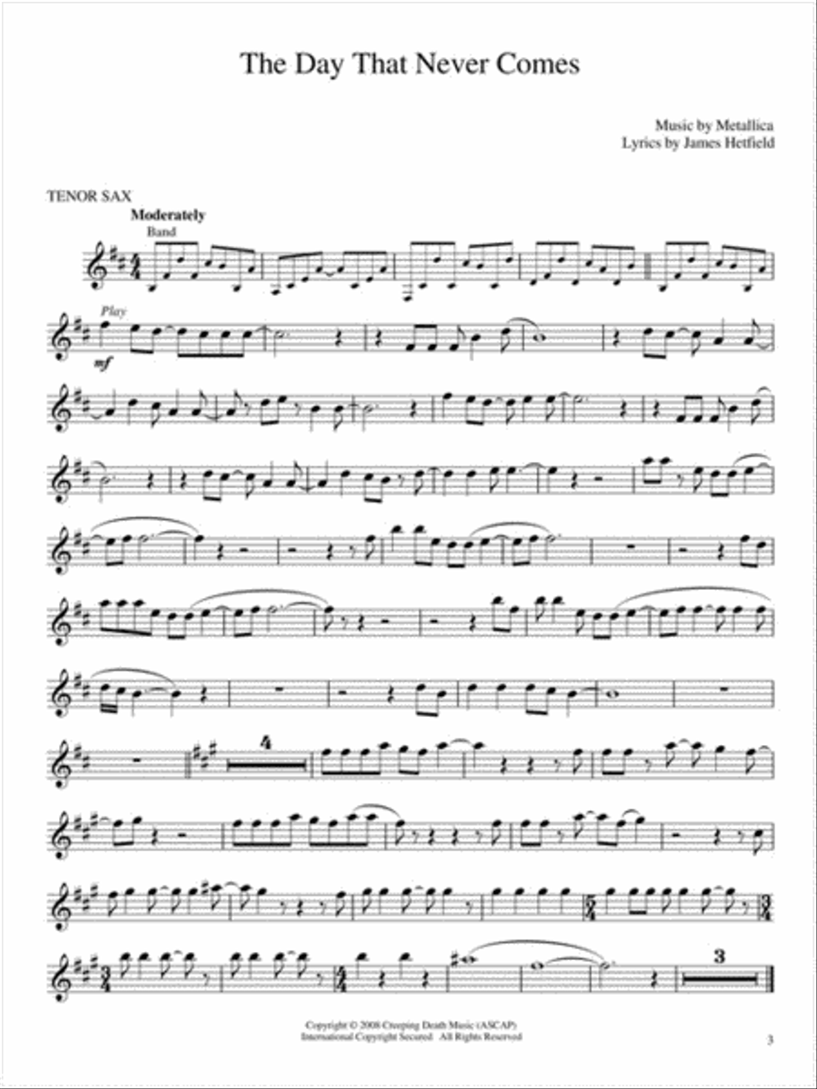 Best of Metallica for Tenor Sax Tenor Saxophone scores gallery preview page 3