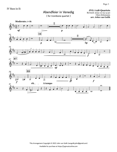 51 Trombone Quartets - Part 4 Eb Bass in Treble Clef