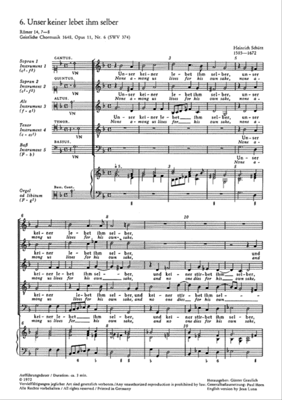 Among us lives for his own sake (Unser keiner lebt ihm selber) SSATB scores gallery preview page 1