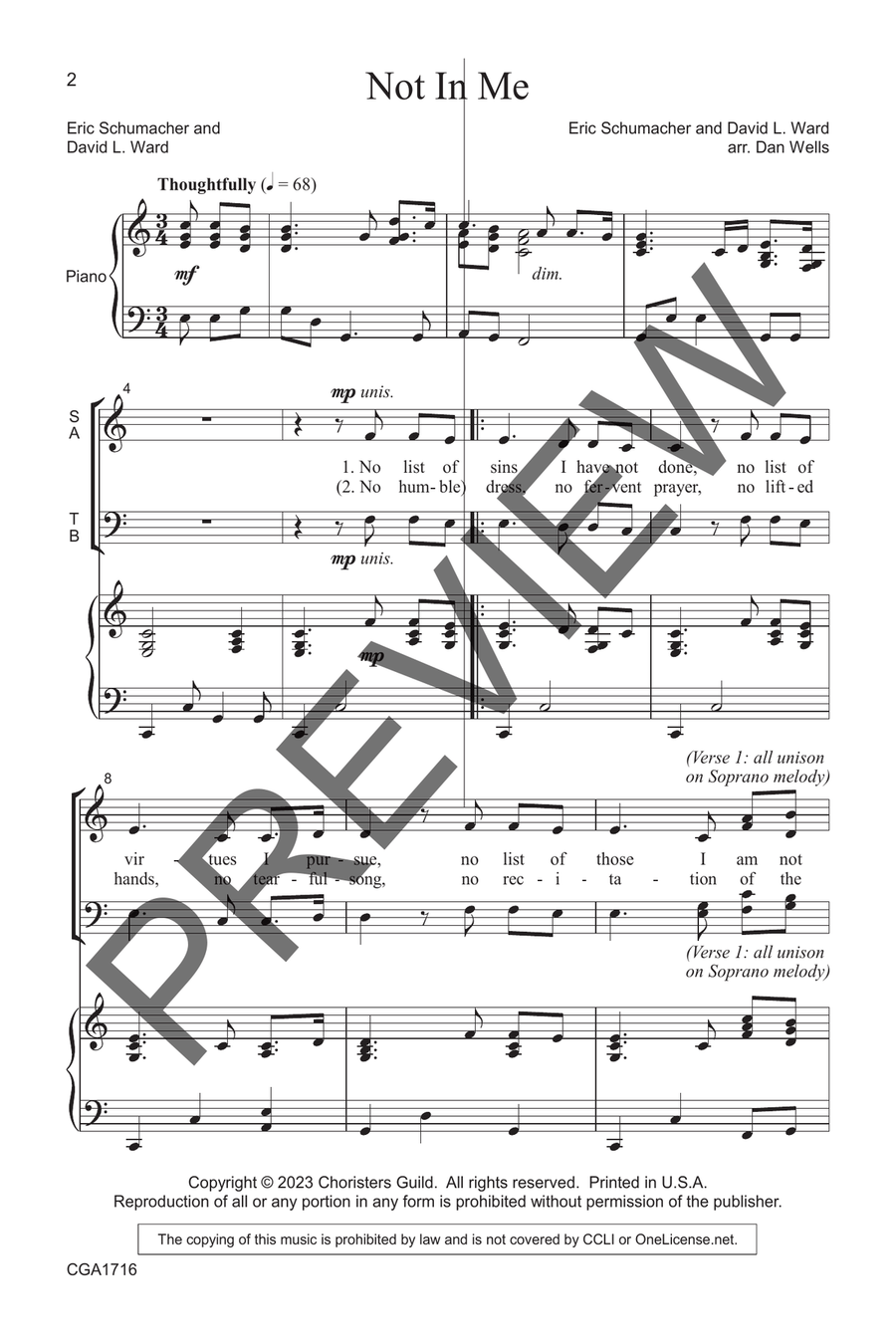 Not in Me (SATB) 4-Part scores gallery preview page 2