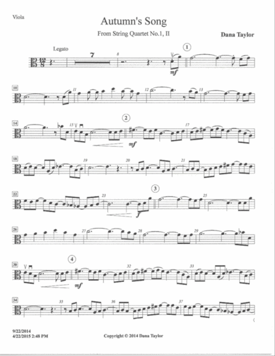 Autumn's Song, Op. 25 - Parts String Quartet scores gallery preview page 6
