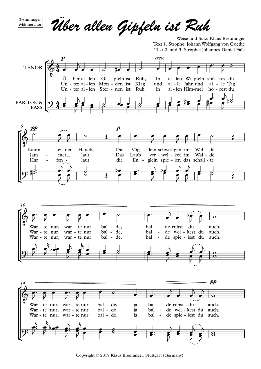 Über allen Gipfeln ist Ruh' (Wandrers Nachtlied) Small Ensemble scores gallery preview page 1