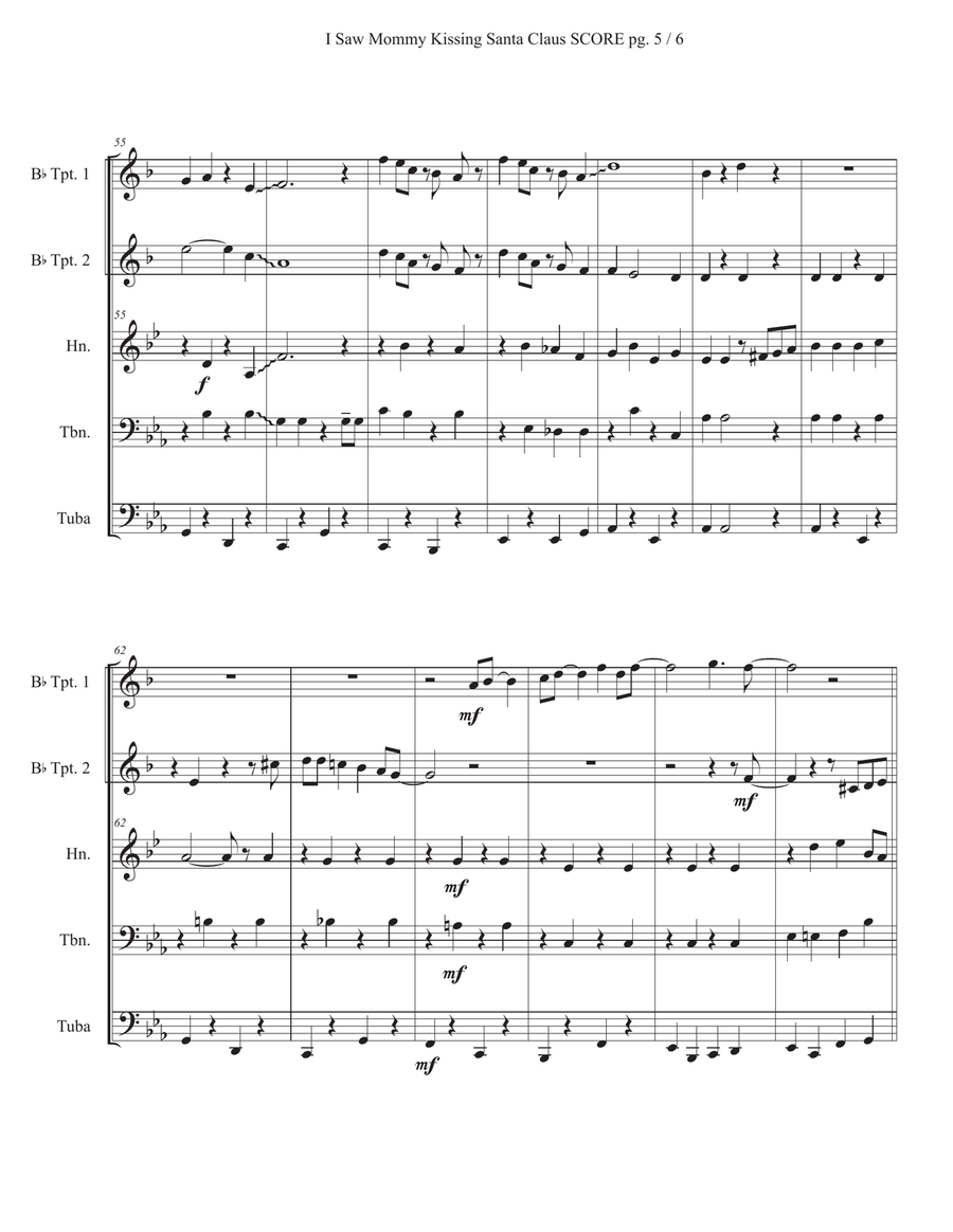 I Saw Mommy Kissing Santa Claus Brass Quintet scores gallery preview page 6