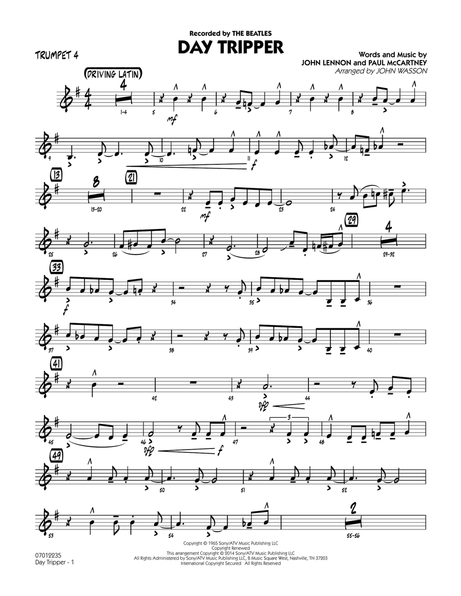 Day Tripper - Trumpet 4 Jazz Ensemble scores gallery preview page 1
