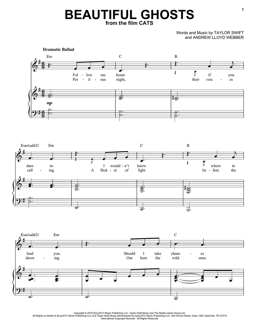 Beautiful Ghosts (from the Motion Picture Cats) Voice scores gallery preview page 1