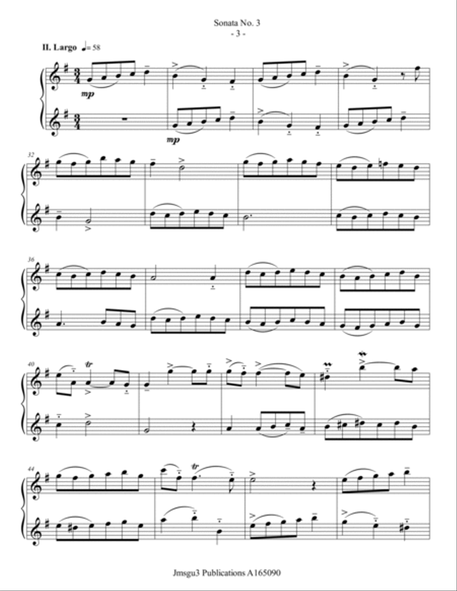 Loeillet: Sonata No. 3 for Baritone Sax Duo Woodwind Duet scores gallery preview page 3
