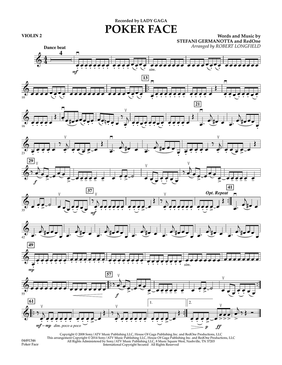 Poker Face - Violin 2 Orchestra scores gallery preview page 1