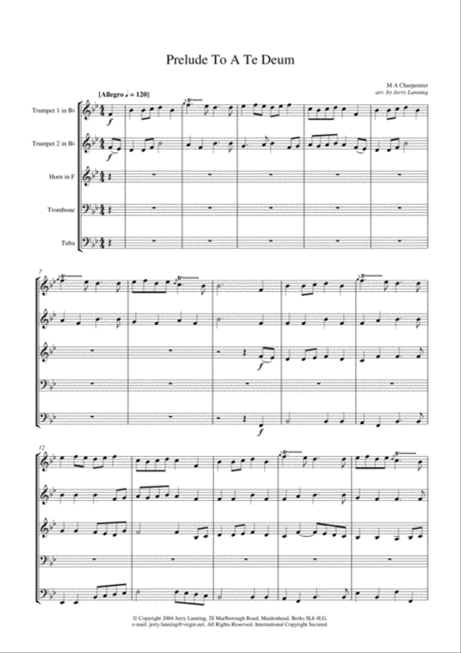 Prelude to a Te Deum for brass quintet Brass Quintet scores gallery preview page 2