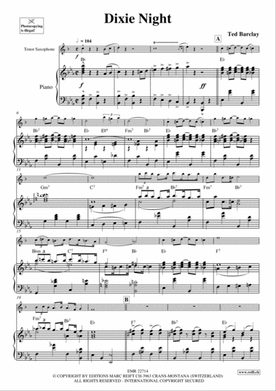 Dixie Night Tenor Saxophone scores gallery preview page 3