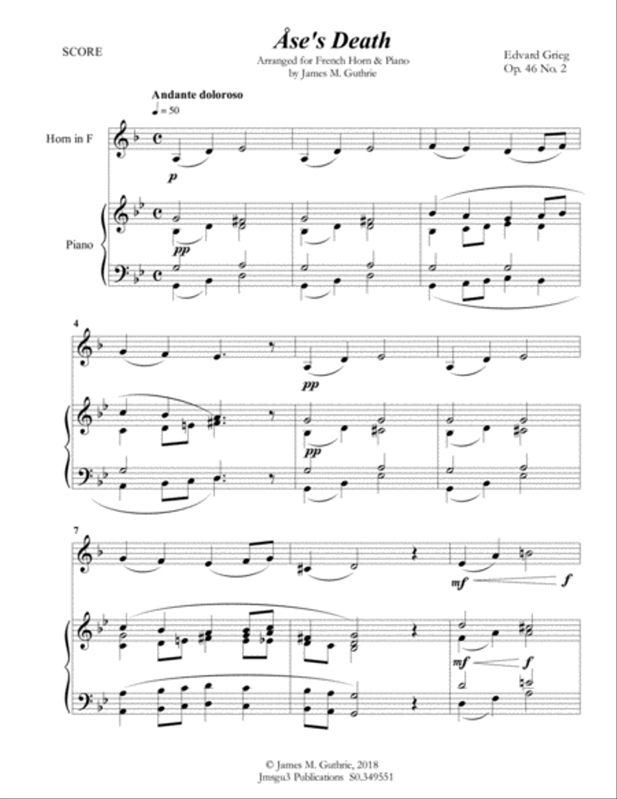 Grieg: Ase's Death from Peer Gynt Suite for French Horn & Piano Horn scores gallery preview page 2