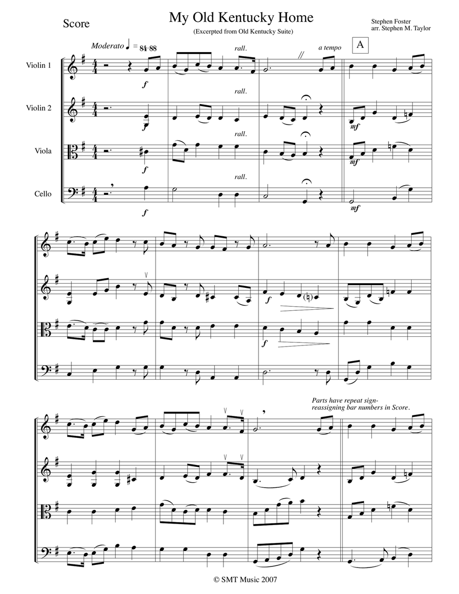 My Old Kentucky Home (string quartet) String Quartet scores gallery preview page 2