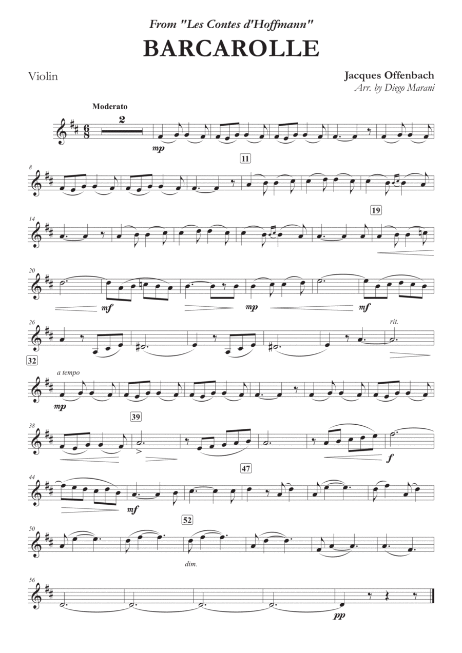 Offenbach's Barcarolle for Violin and Piano Chamber Music scores gallery preview page 1