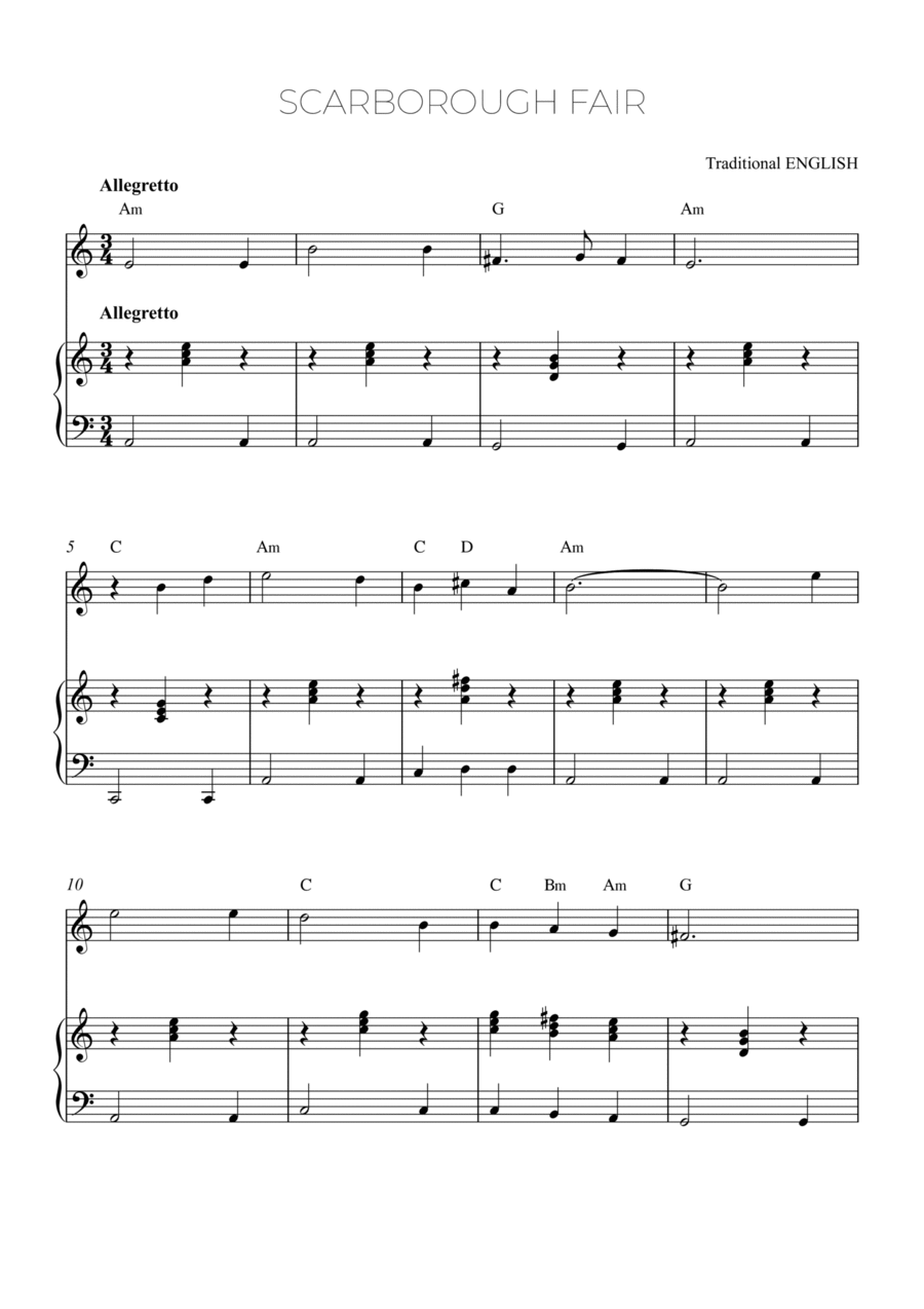 SCARBOROUGH FAIR - horn and piano with chords Horn scores gallery preview page 1
