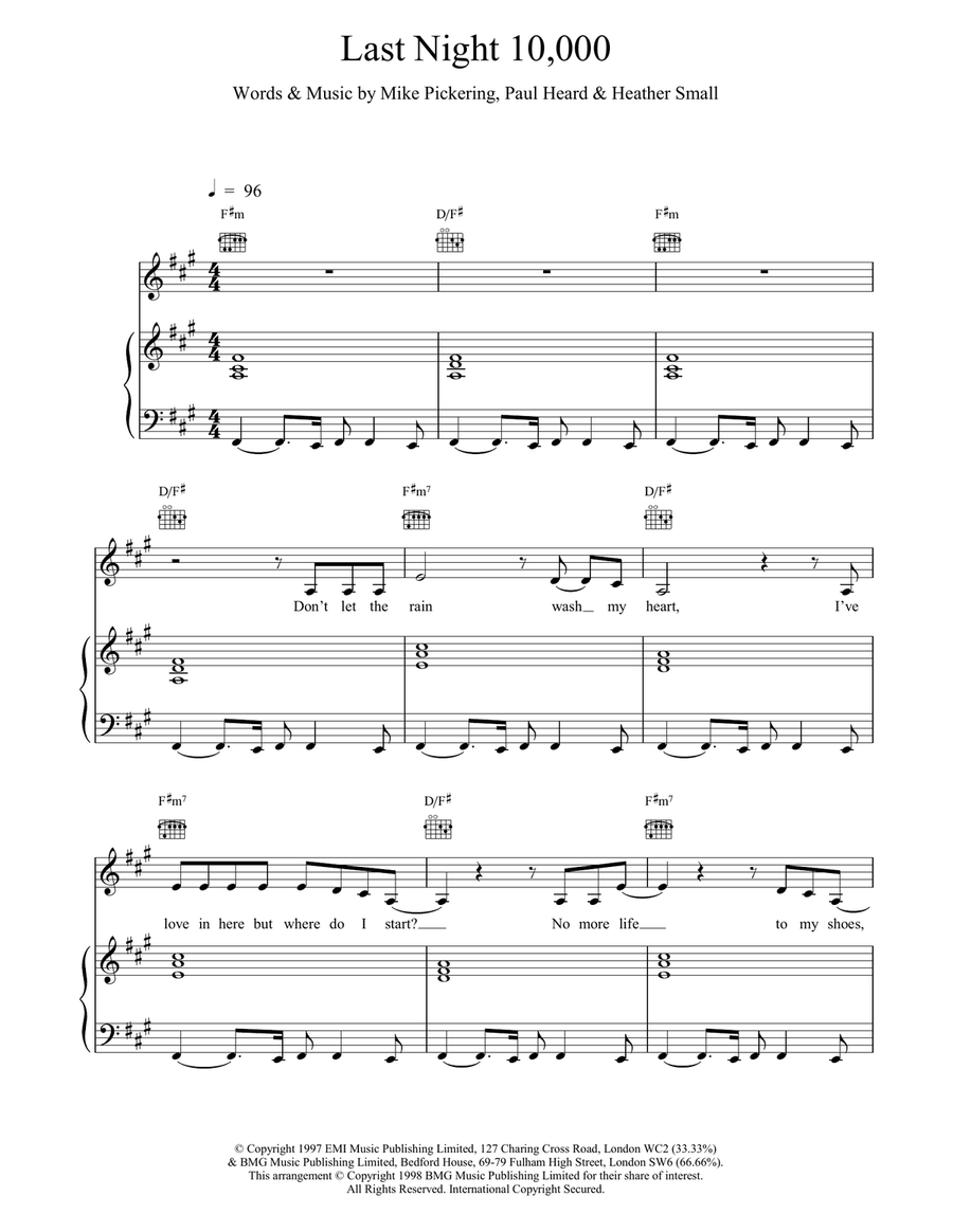 Last Night 10,000 Piano, Vocal, Guitar scores gallery preview page 1